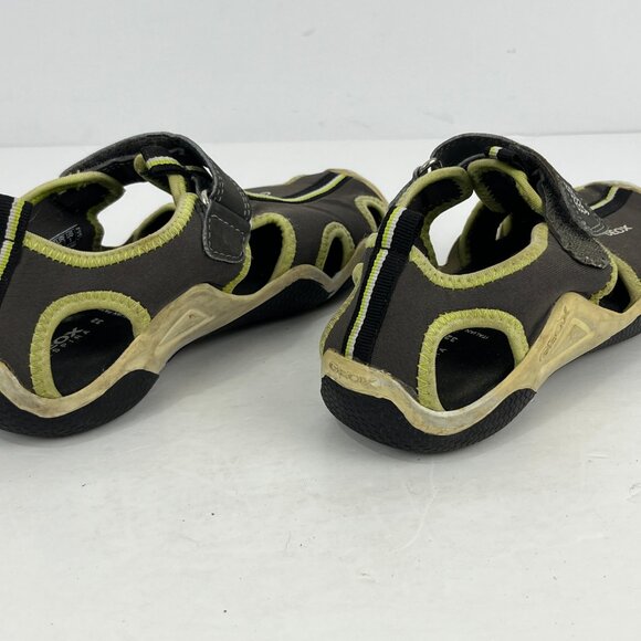 Geox Respira Kids Sandals Size 1 EU 32 Gray Green Round Toe Hook Loop Flat Heel - Picture 4 of 6